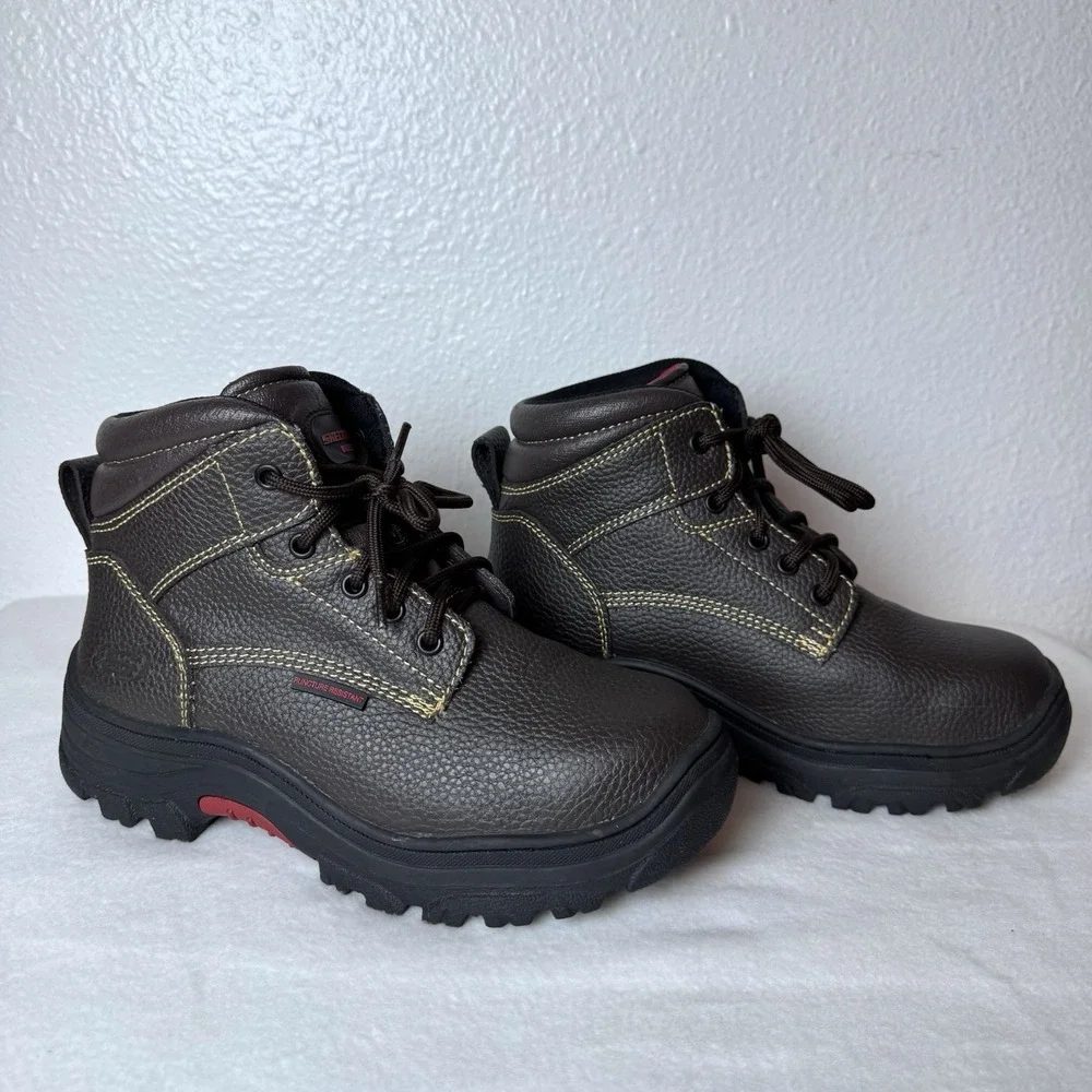 Skechers Burgin Tarlac Industrial Steel Toe Work Boots Mens 7 Brown Leather